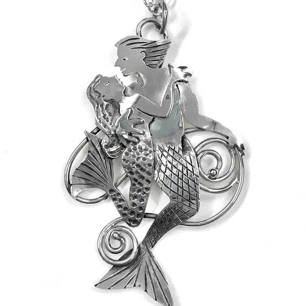 Sterling silver mermaid and merman necklace